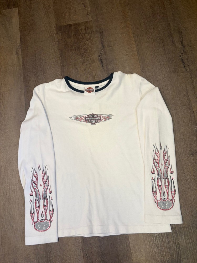 Harley Davidson Y2K Womens Flame Long Sleeve Shirt Sleeve Hits