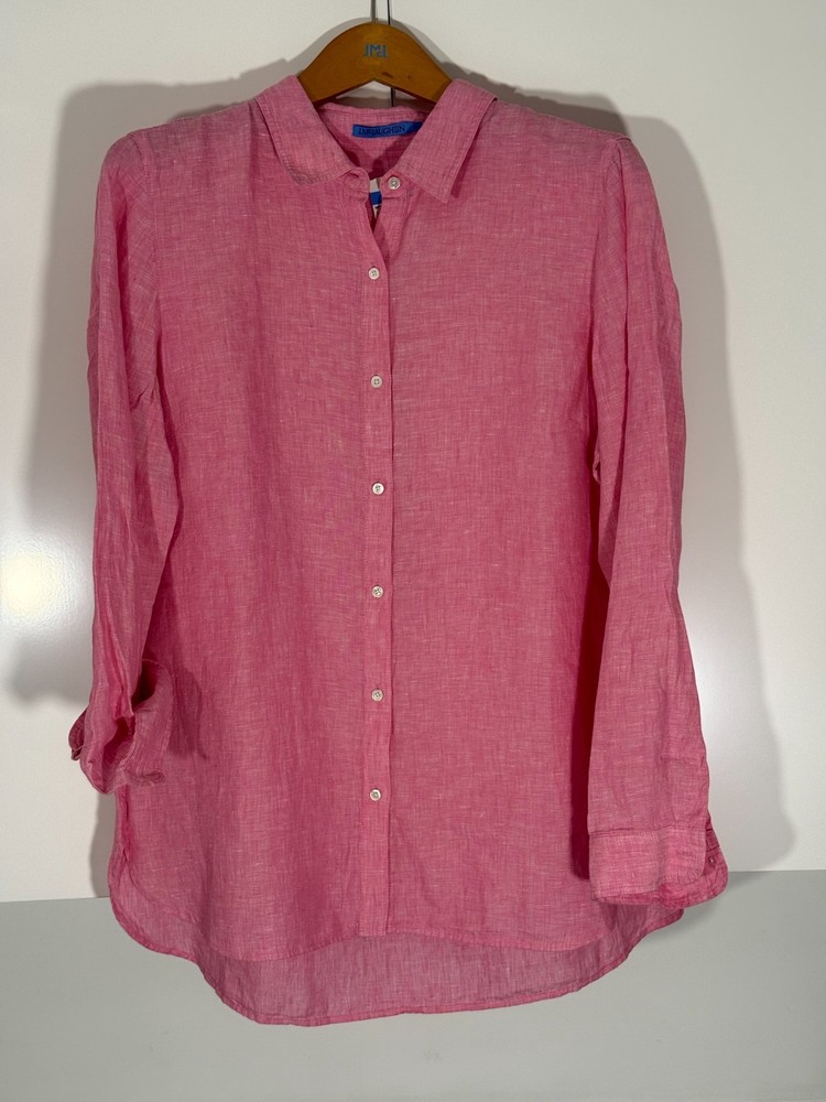 NWT J.McLaughlin Britt Blouse XL Pink Peony Solid 100% Linen Orig $188