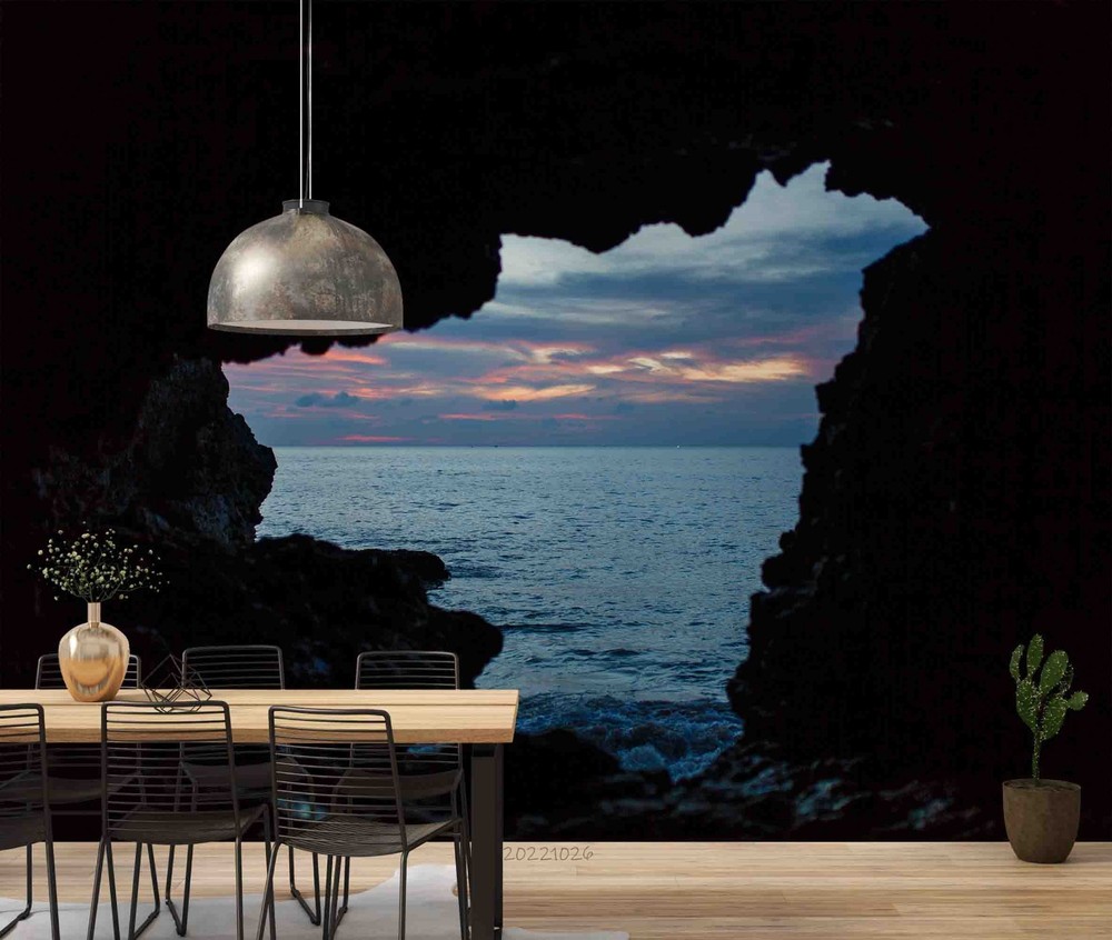 3D Cave Ocean Sunset Landscape Wall Murals Wallpaper Murals Wall Sticker