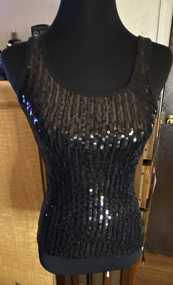 The Limited Black Sequin Knit Sleeveless Scoop Neck Tank Top Women's XS