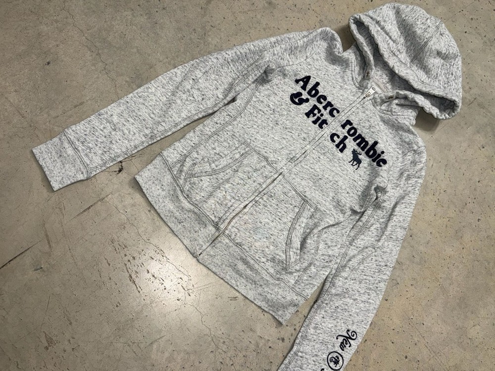 Abercrombie & Fitch Vintage Women's Gray Heathered Full Zip Logo Hoodie Size XS