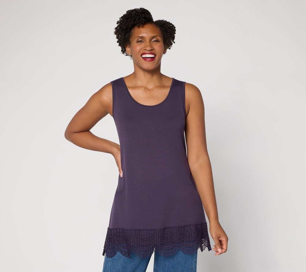 LEGO Women's Top Plus Sz 4X Knit Tank Lace Trim Purple A683829