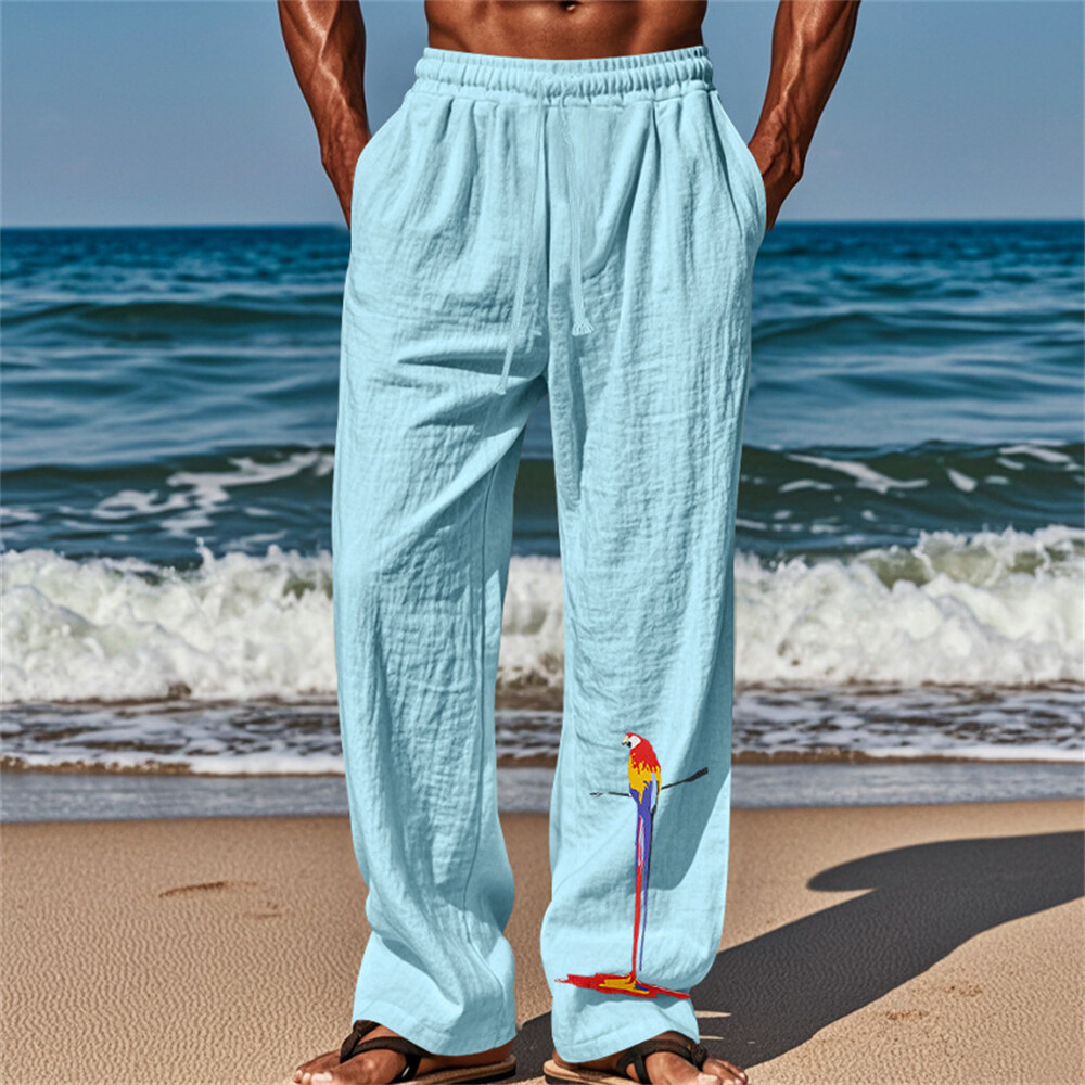 Men's Linen Athletic Running Pants Casual Beach Trousers