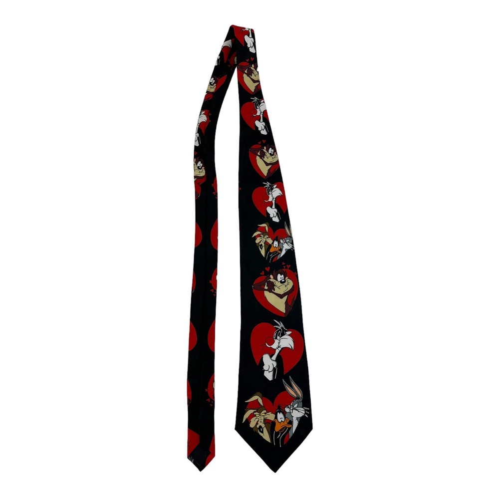 Looney Tunes Valentines Silk Tie Heart Bugs Bunny Daffy Duck Taz Wiley Coyote