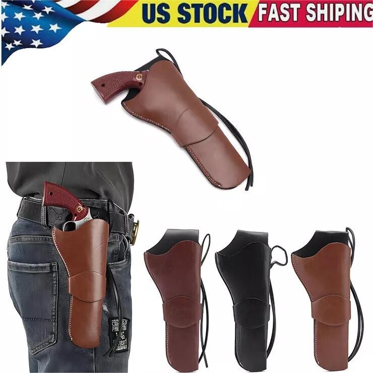 Western Faux Leather Gun Holster Brown Tooled Hand Made Cowboy Revolver Pistol