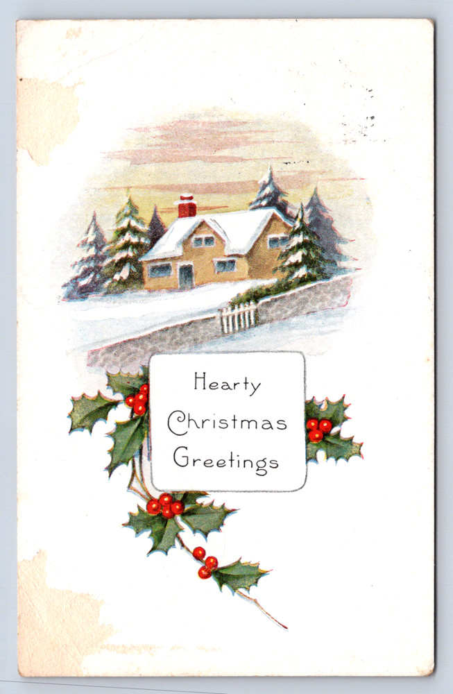Vintage Postcard Hearty Christmas Greetings 1917