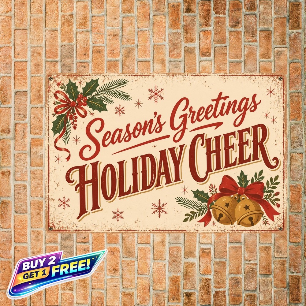Merry Christmas Message Tin Metal Sign Vintage Holiday Home Decor