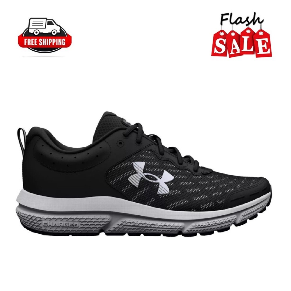 Under Armour Men's Charged Assert 10 Wide 4E Running Shoes Black White on Sale