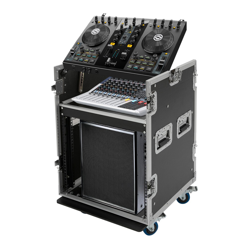 10U PA DJ Rack Road Case w/ 11U Slant Mixer Top Casters