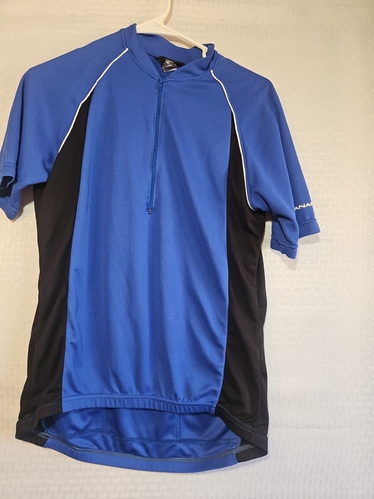 Canari Cycling Jersey Men’s Medium Blue Black Short Sleeve 3 Pocket Polyester