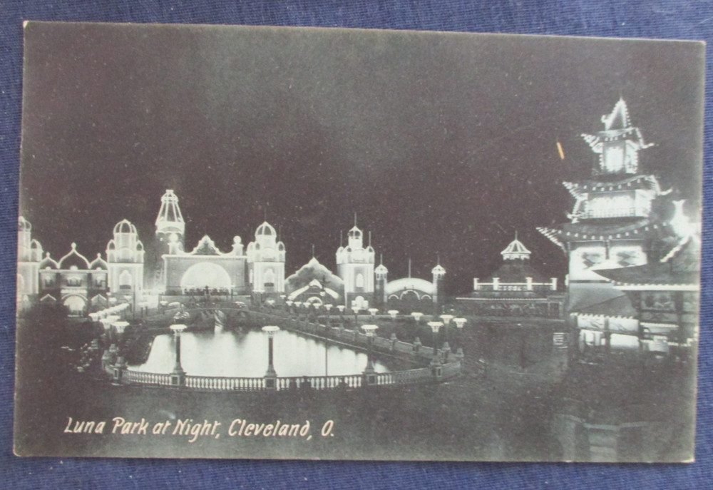 1908 Cleveland Ohio Luna Park at Night Postcard & Cancel