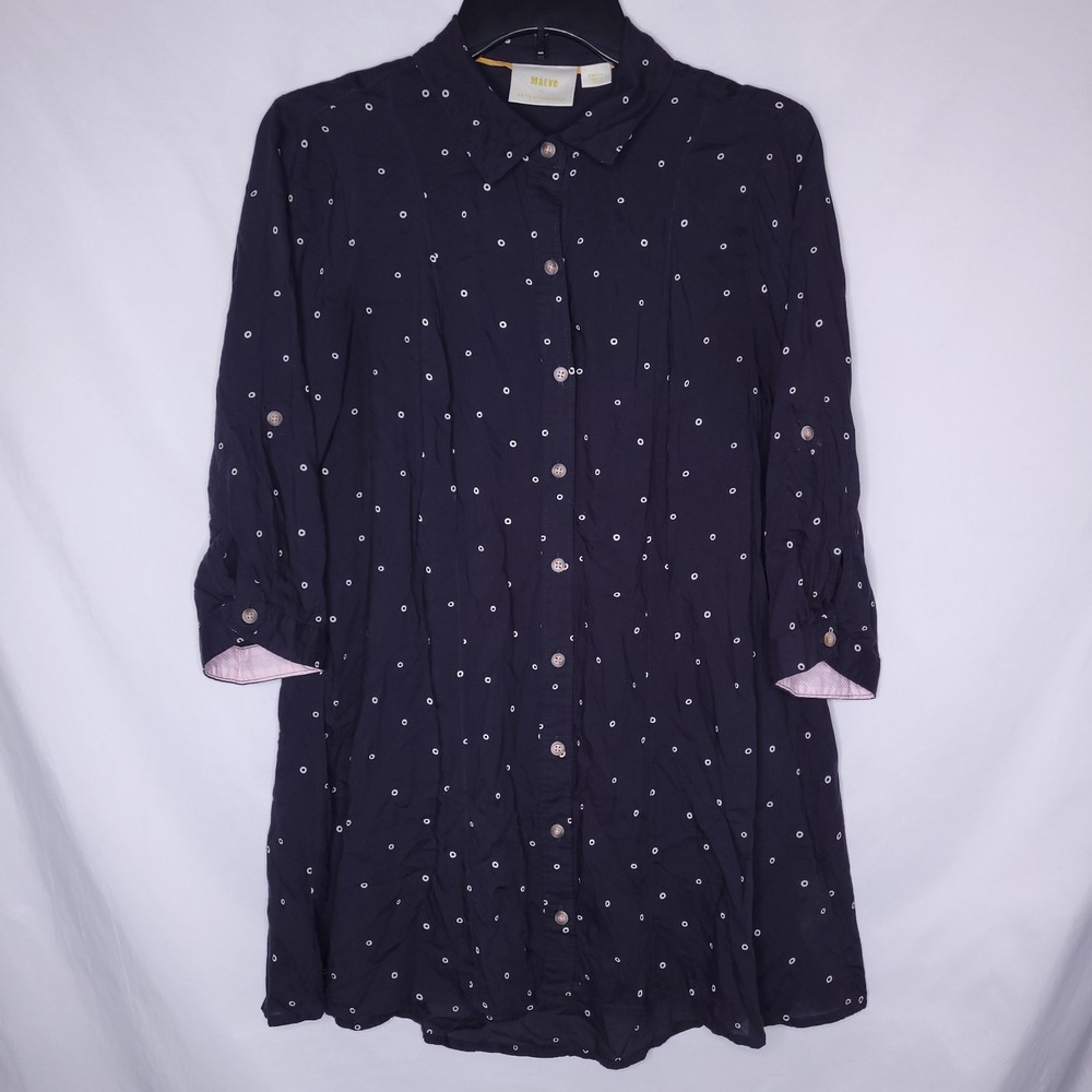 Maeve Anthropologie Top Small Navy Polka Dot Tunic
