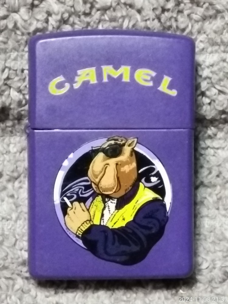 VINTAGE ZIPPO G XIII SMOKING CAMEL PURPLE METAL CASE CIGARETTE LIGHTER USA MADE