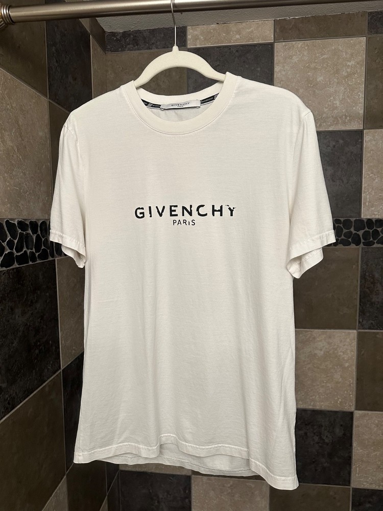 Givenchy Paris Distressed Logo White T-Shirt Authentic Designer Tee - Size Small