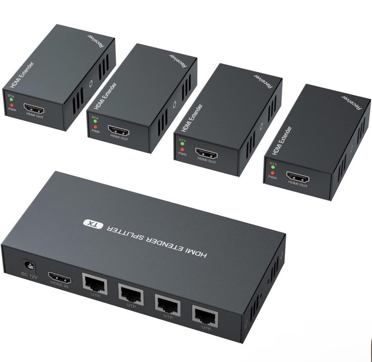 PWAYTEK HDMI Extender Splitter 1x4 1080P@60Hz Over Cat 5E/6/7