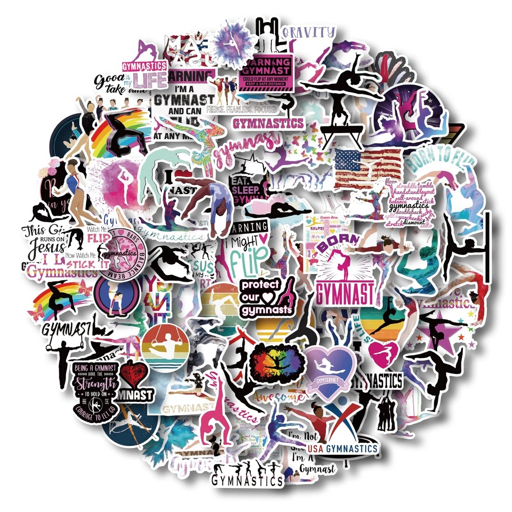 AOWDIAO 100 Pieces Gymnastics Stickers Waterproof Vinyl Gymnast Stickers Gymn...