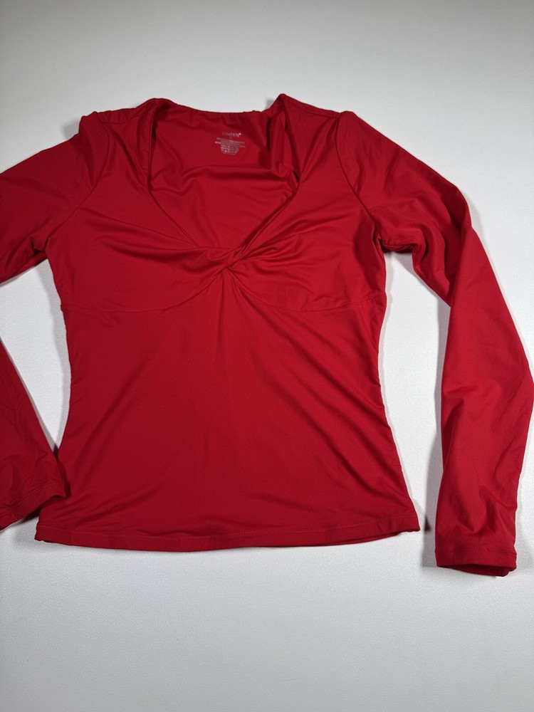 QINSEN Womens Long Sleeve Twist Front V Neck T Shirts Double Lined Slim Sz M