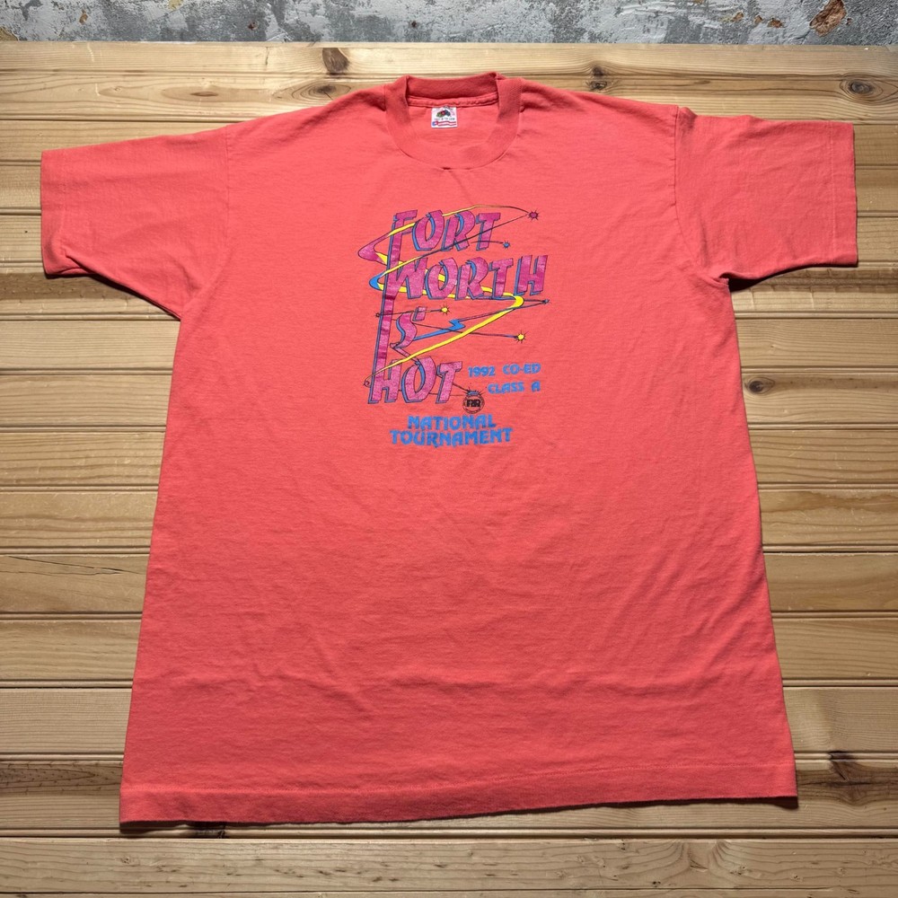 Vintage 1992 Fort Worth Is Hot Texas National Tournament Graphic T-Shirt USA XL