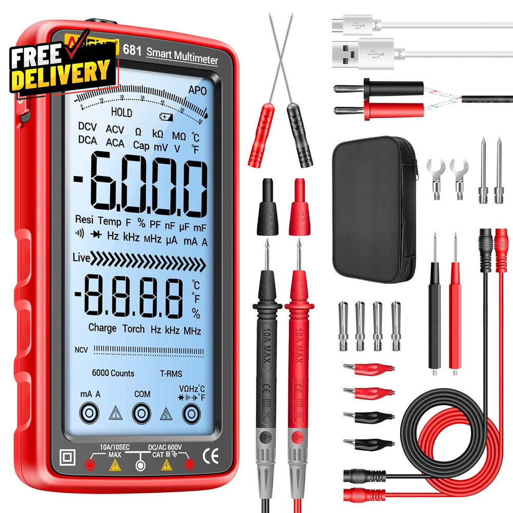 Digital Multimeter Tester Auto-Ranging TRMS 6000 Counts Voltmeter Smart Rech...