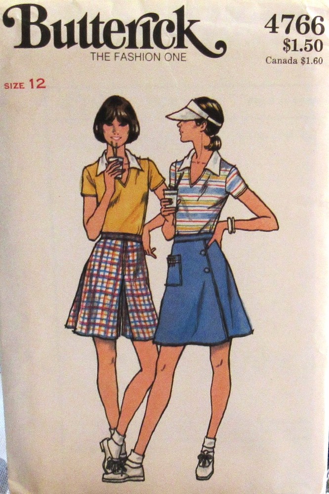 Vintage 70s Butterick 4766 Misses 12 Knit T-Shirt Golf Skirt Culottes Pattern UC