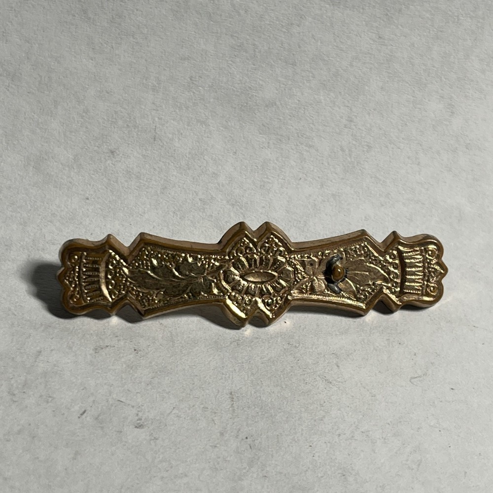 Antique Victorian Gold Filled Bar Brooch Ornate Bar Floral Pin - K4