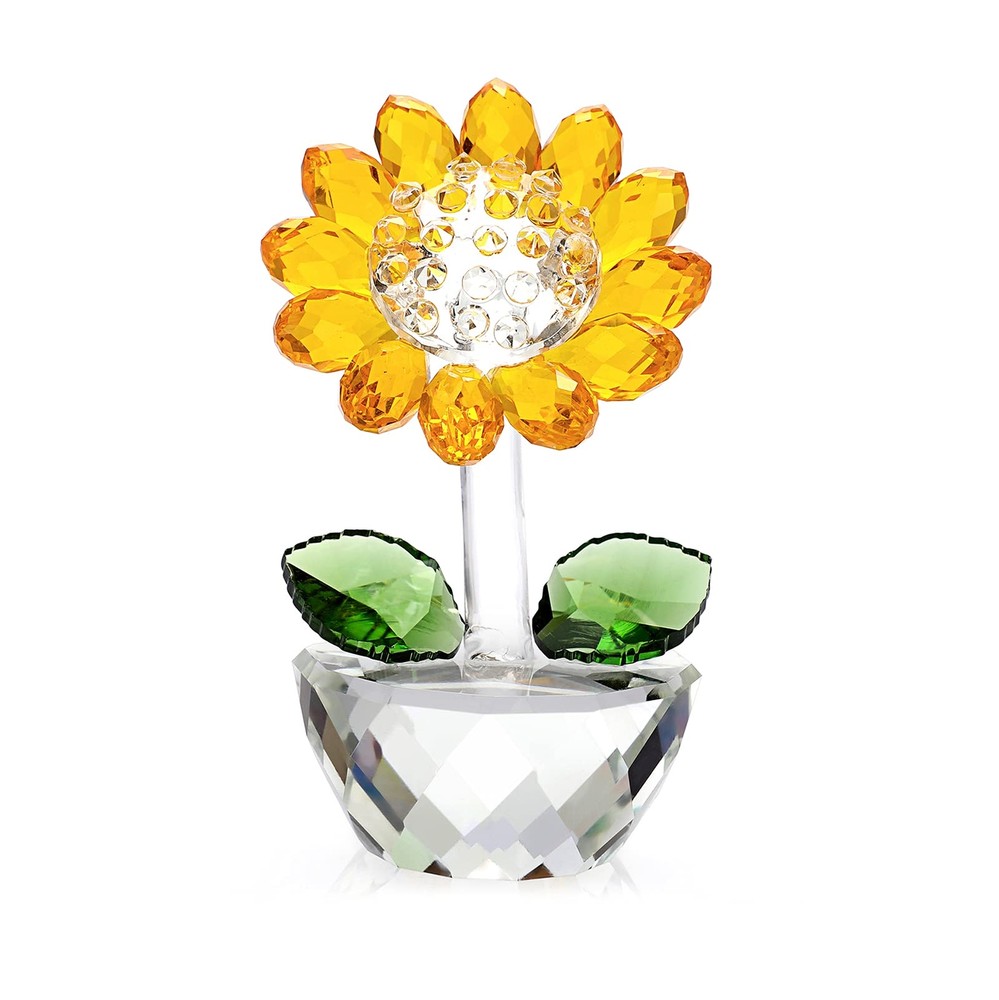 Crystal Sunflower with Bud Glass Sunflower Figurine Collectibles Small Sunflo...