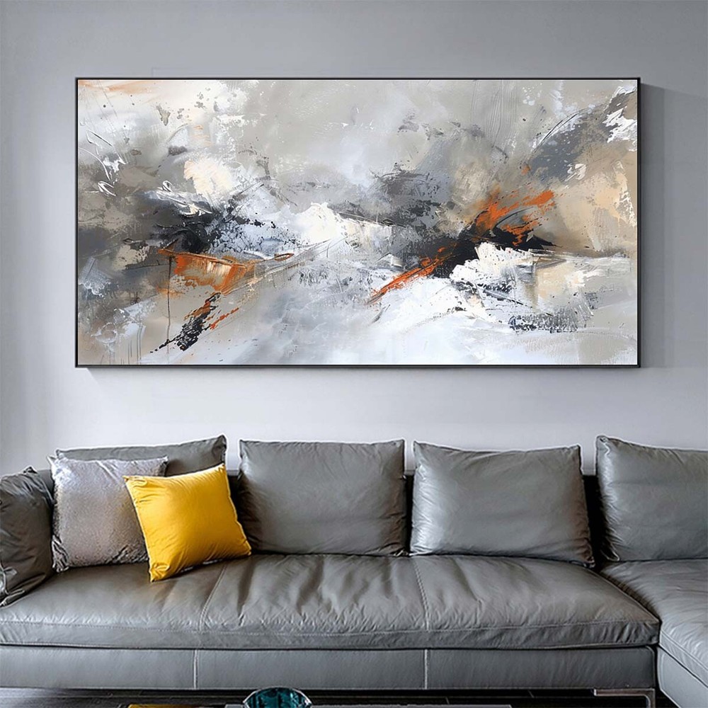 Gray Handpainted Abstract Oil Painting On Canvas Wall Art Pictures Home White