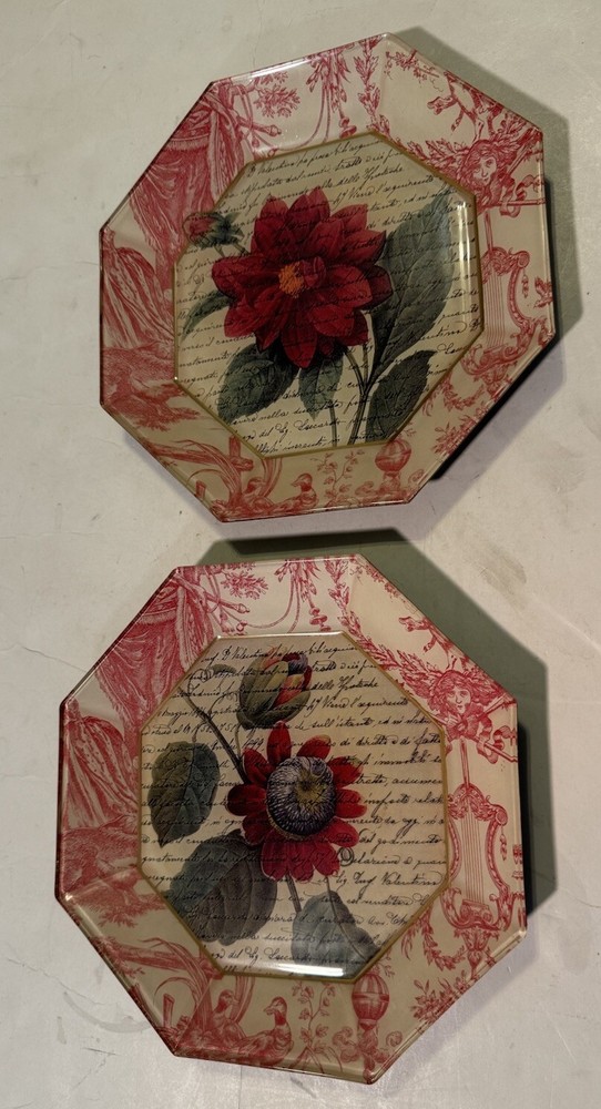 Marye Kelley Block Island Houston Floral Plates Set of Two 8.75 Inches