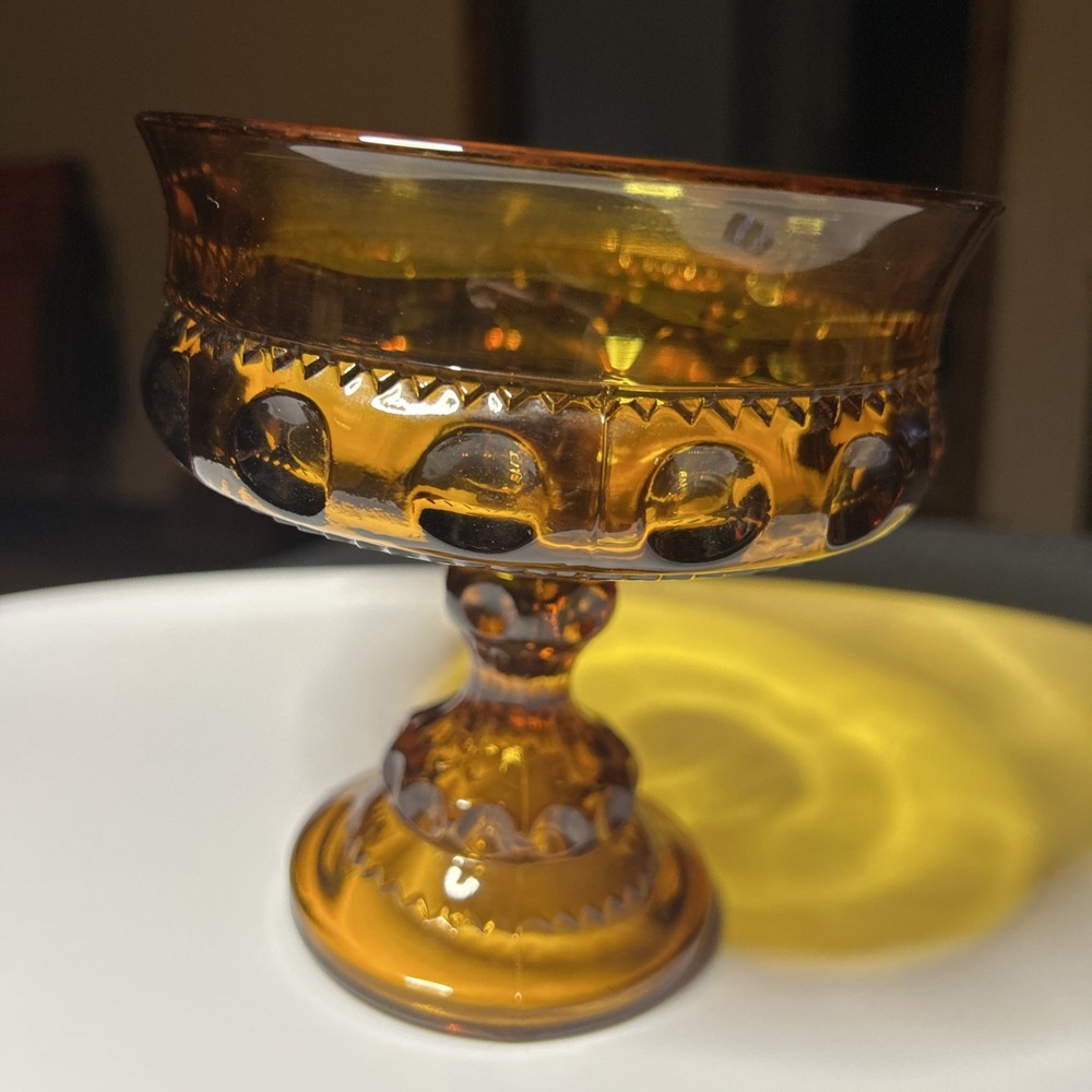 VTG Indiana Glass Kings Crown Amber Carnival Compote Candy Dish