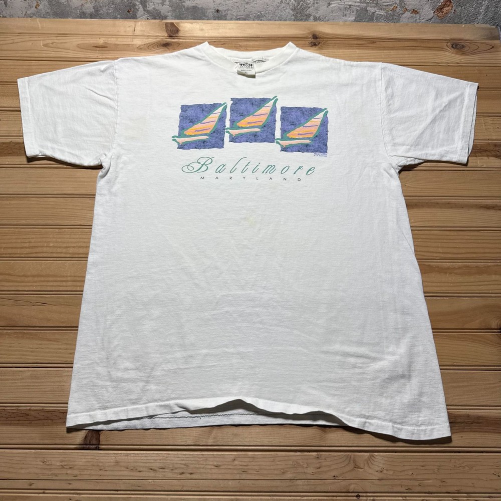 Vintage 90s Baltimore Maryland Sailboat Nautical Graphic Souvenir T-Shirt USA XL