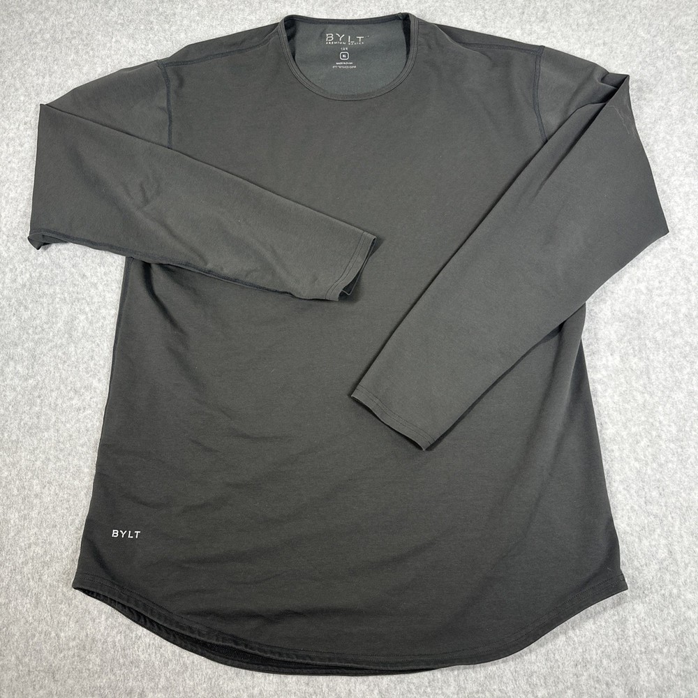 BYLT Men's Charcoal Gray Lux Short Sleeve Drop Cut Athletic T-Shirt Size XL