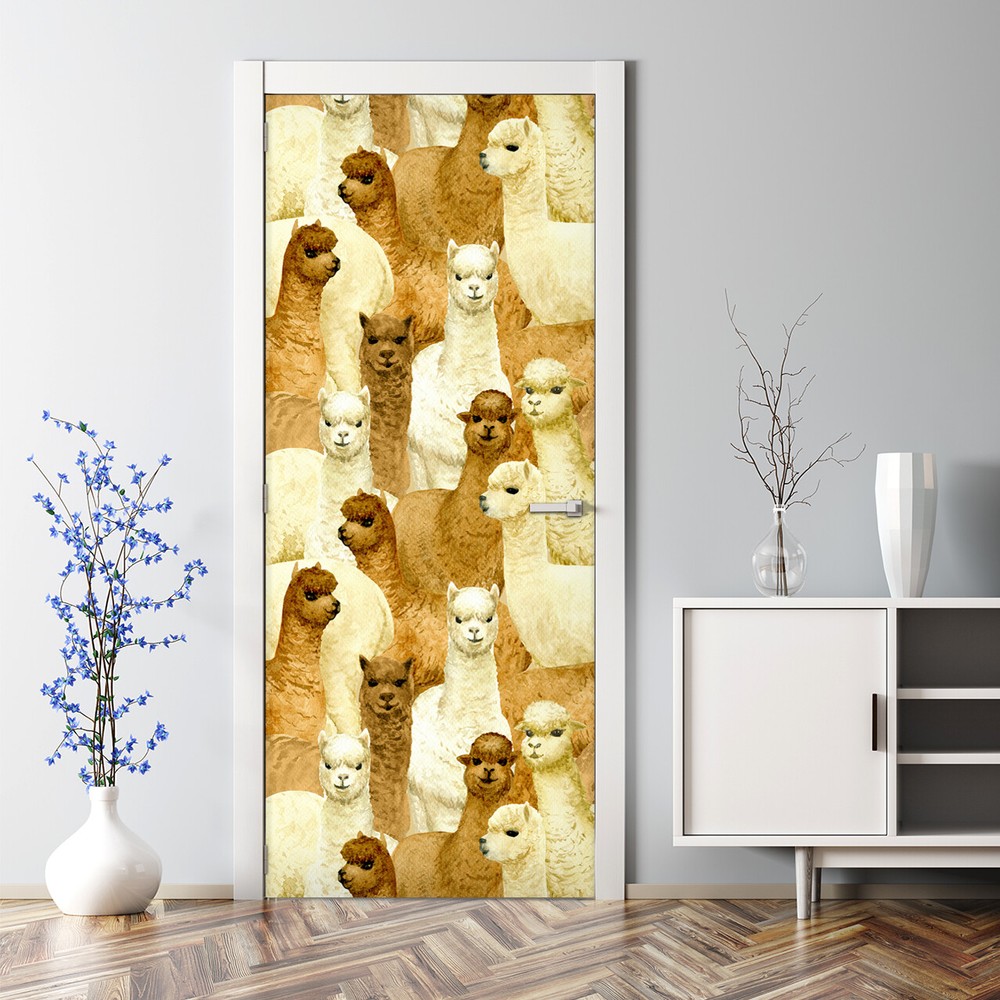 Alpaca Watercolor Bubble-Free Self-Adhesive Peel & Stick Door Decal