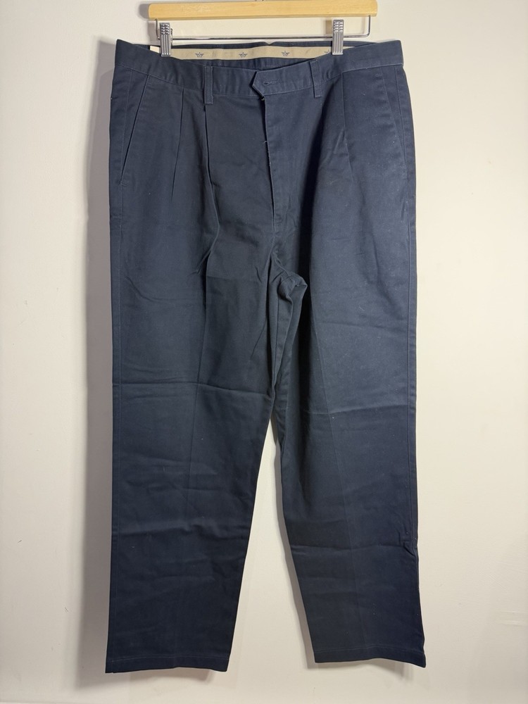 Dockers Mens Navy Classic Fit Pleated No Wrinkle Twill Pants W38 L32