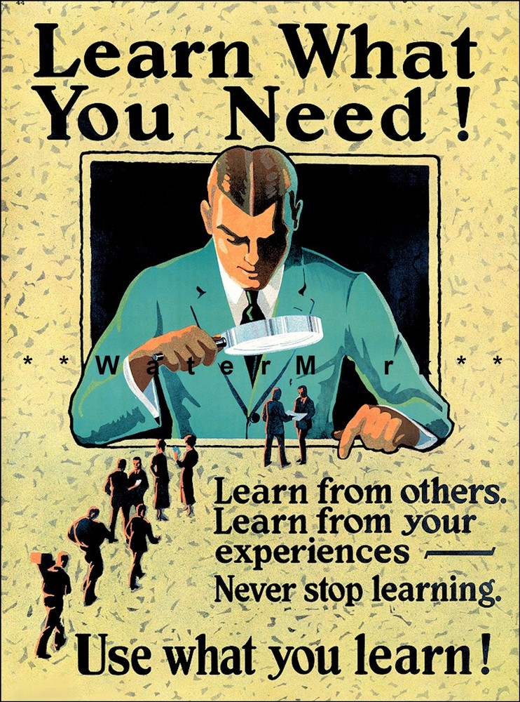 Vintage 1929 WPA Motivational Poster Print Inspirational Learning Art  