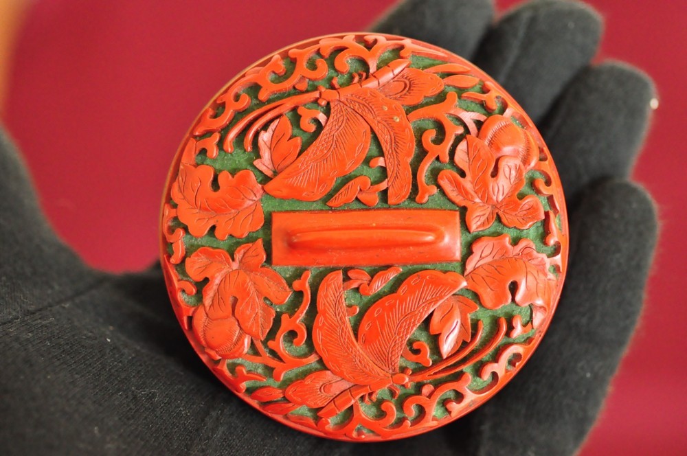 Carved Cinnabar Lacquer Box – Chinese Red Lacquer Trinket Box – Floral Motif –