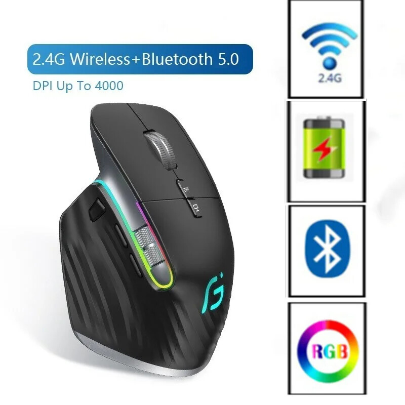 2.4G Rechargeable RGB LED Gaming Mouse with 12 Colors and Ergonomic Design