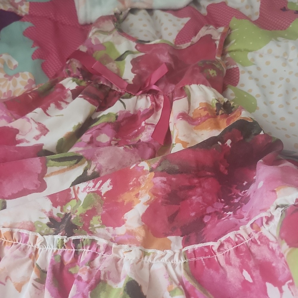 PINK Girls Floral Fit & Flare Dress Pink Multicolor Sleeveless Bow Knee Length S