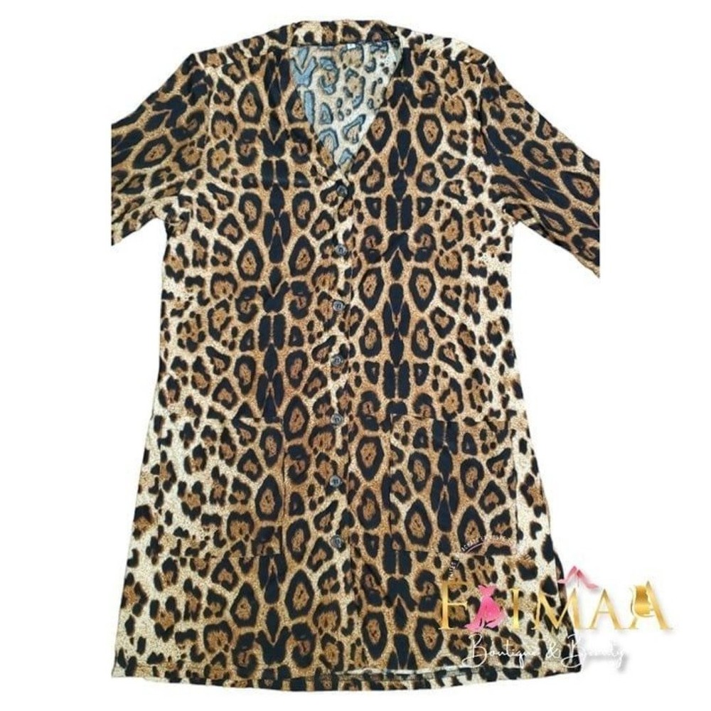 Women’s Leopard Print Long Sleeve Cardigan Size L Lightweight Open Front Pockets