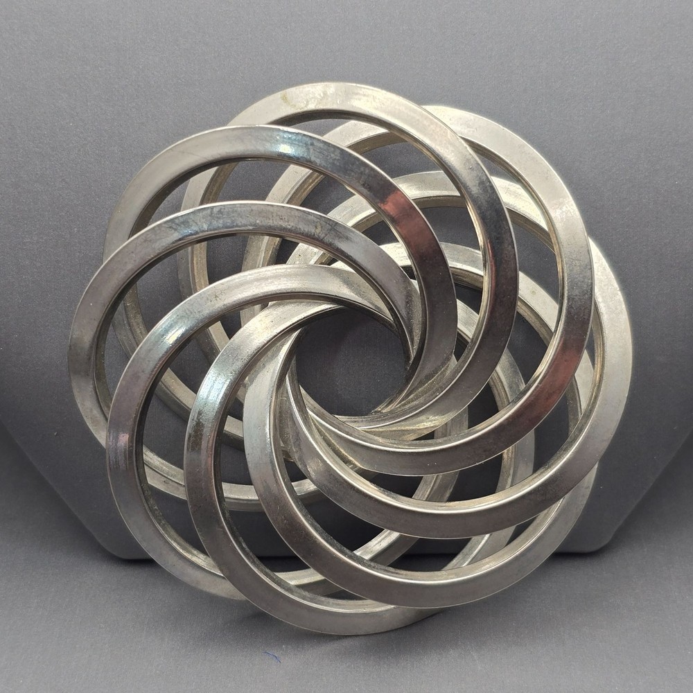 Vintage Spiral Starburst Brooch Silver Tone 3D Swirl Pin Mid Century Statement