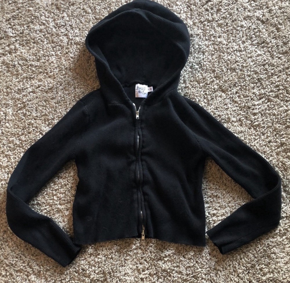 Princess Polly Black Full Zip Long Sleeve Sweatshirt Women’s Size Small