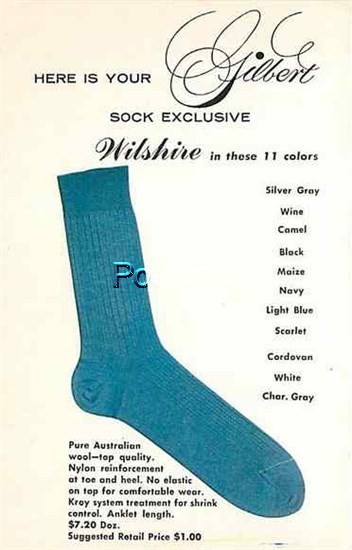 Advertising Postcard, NY, New York City, S.L. Gilbert Co., Sock, Wilshire