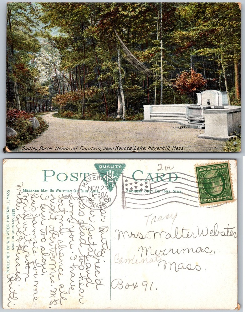 Haverhill MA Dudley Porter Memorial Fountain Postcard