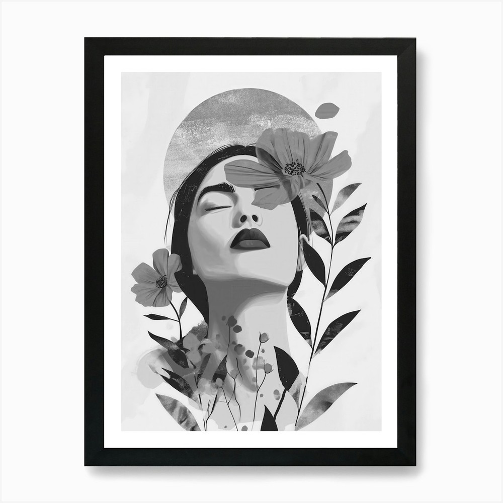 Portrait Of A Woman With Flowers Ar Framed Wall Art Poster Canvas Print Picture