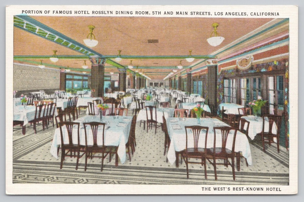 Hotel Rosslyn Dining Room Los Angeles California CA Postcard