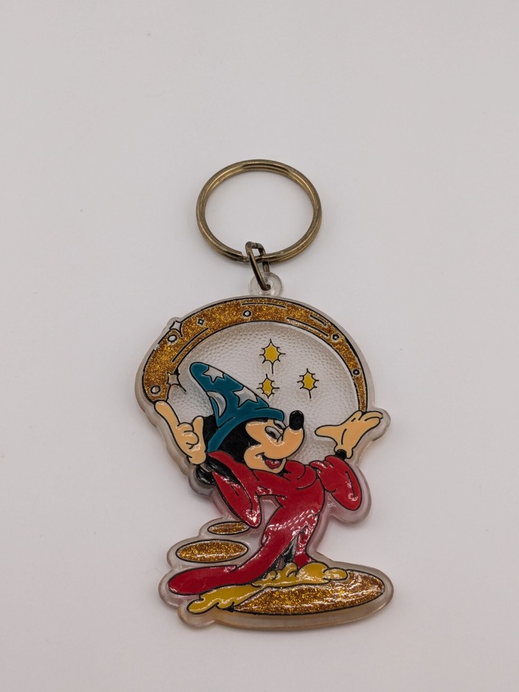 Mickey Mouse Plastic Keychain - Walt Disney Productions Monogram Sorcerer 3.5