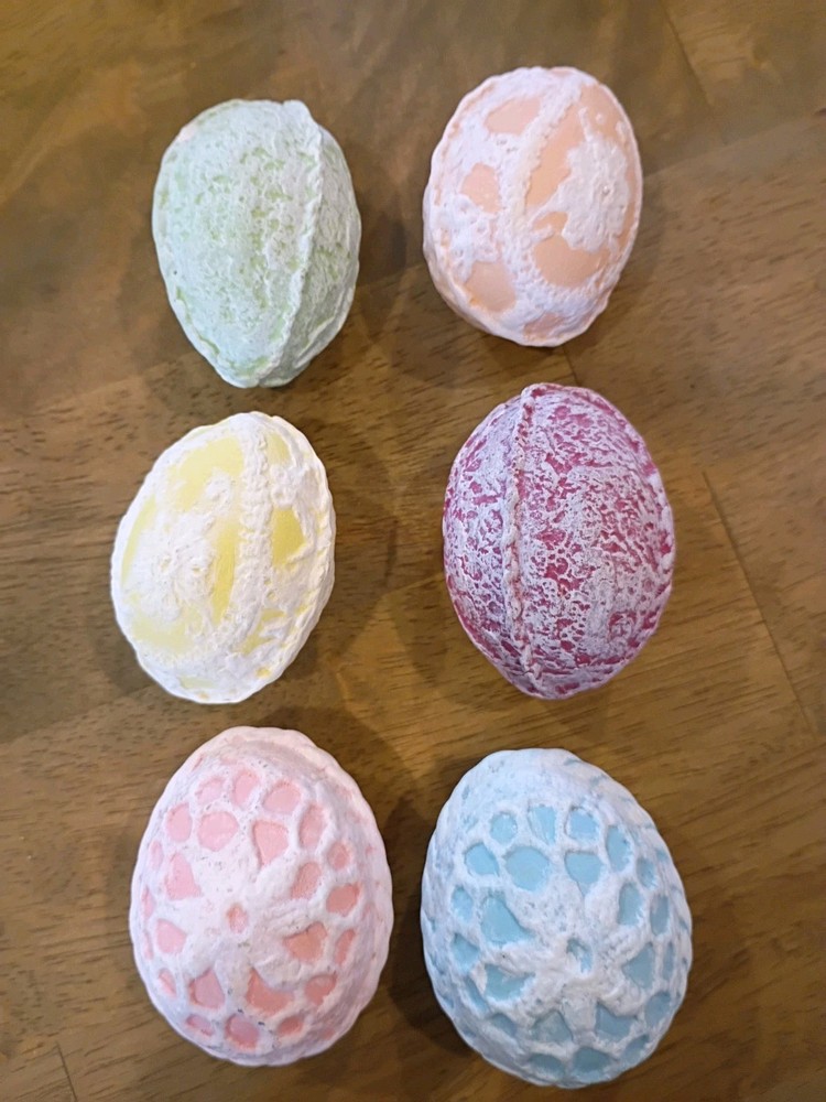 Lot of 6 Vintage Homemade Egg Size Ceramic Easter Eggs