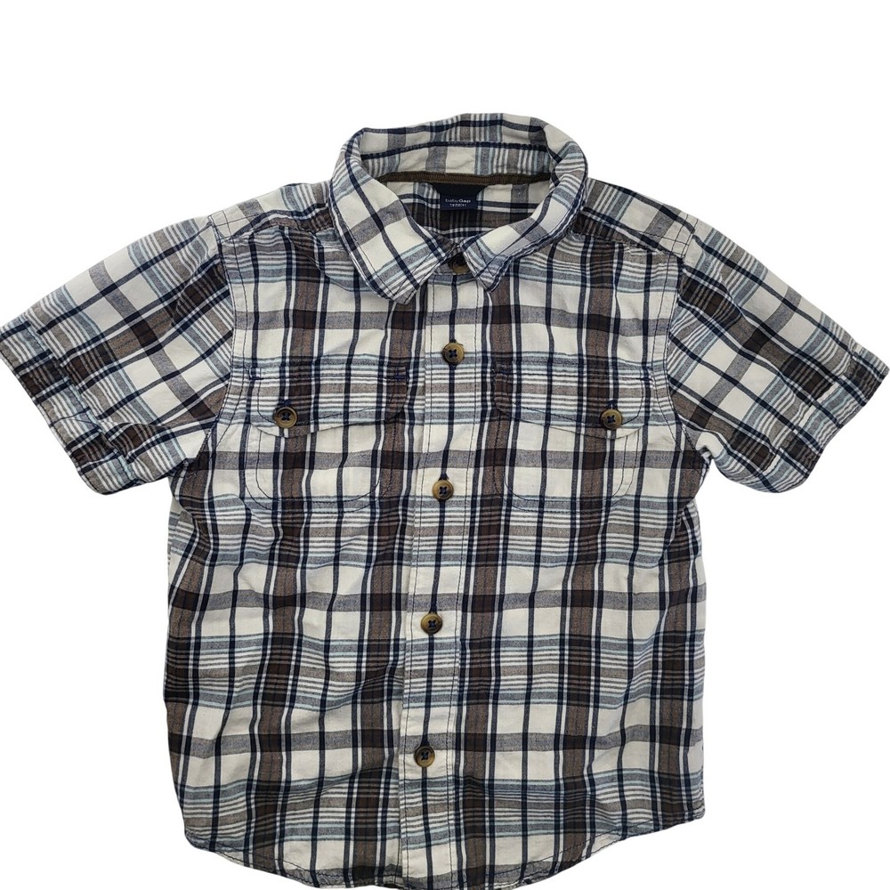 babyGap Toddler Boys Blue Brown Plaid Short Sleeve Button Down Shirt 2T 2 Years
