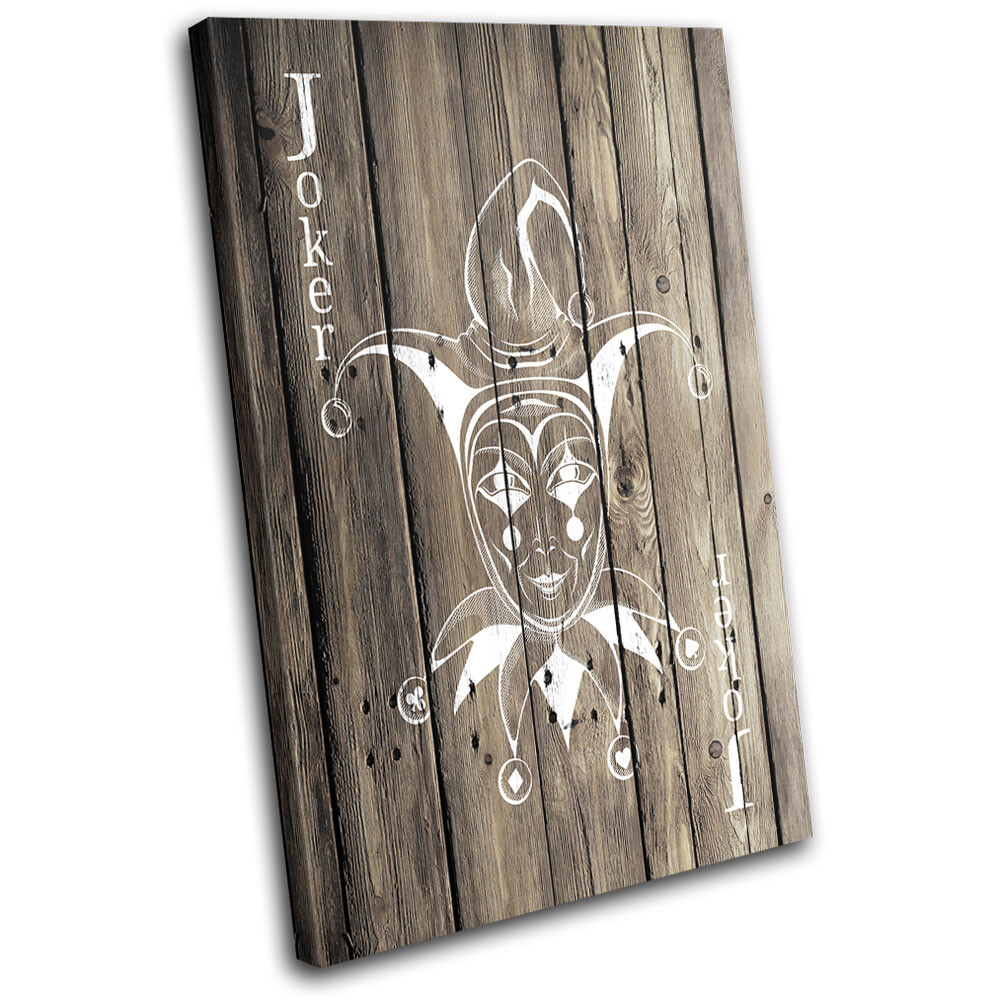 Wood Effect Joker Card Gaming SINGLE CANVAS WALL ART Picture Print