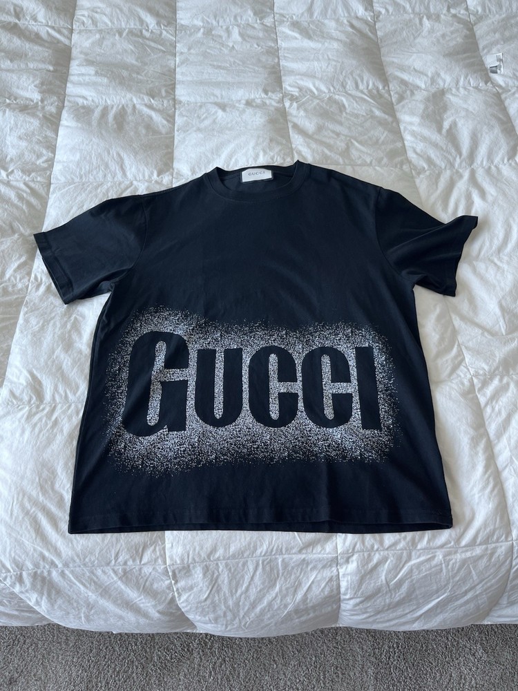 Gucci Black Logo Cotton Jersey Short Sleeve Men's Crew Neck T-Shirt