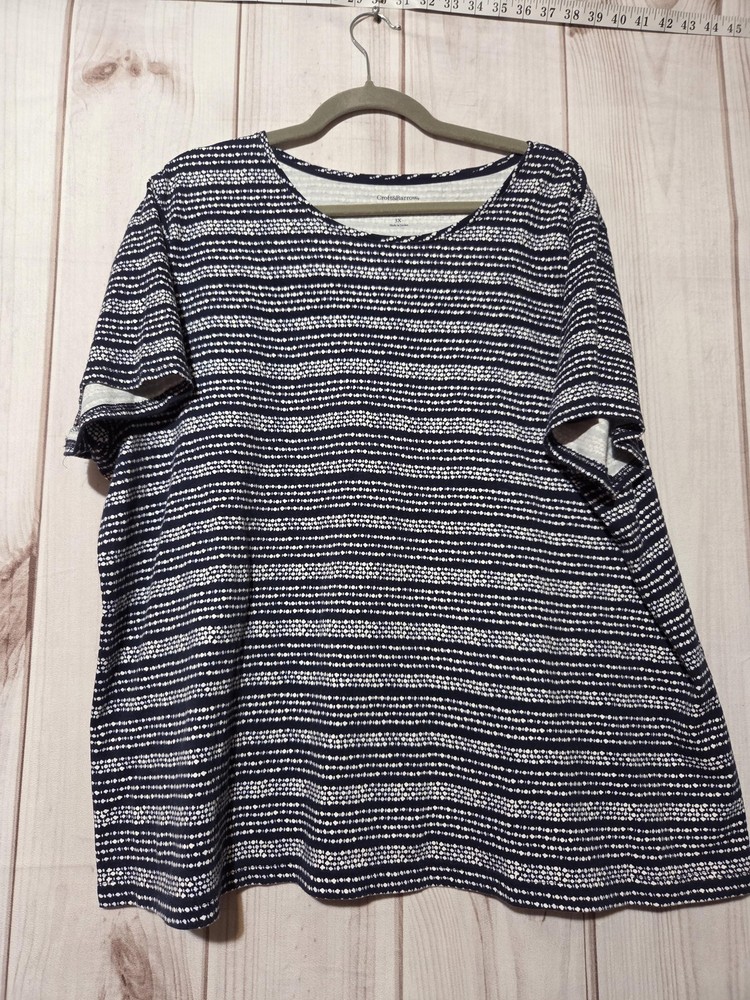 Croft & Barrow Shirt Womens 3X Plus Blue White Stripe Classic Tee Cotton